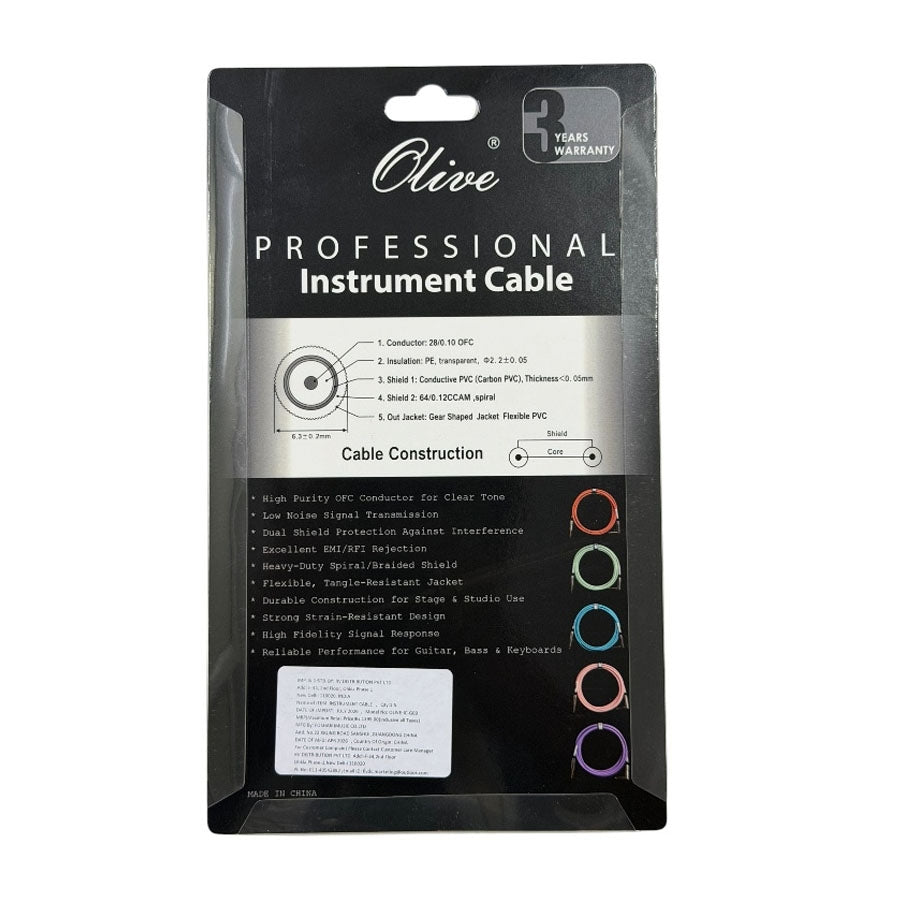 Olive OL-IC-G06 6-Meter Instrument Cable Right-Angled Jack - Green