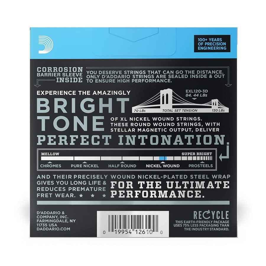 Daddario EXL120-3D Nickel Wound Electric Guitar Strings 9-42 Super Light 3-Pack