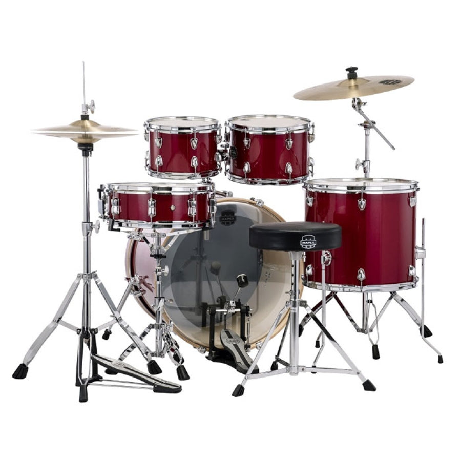 Mapex Venus 5-Pcs Hybrid Acoustic Drum Kit VE5295FTVM With Hardware & Throne - Crimson Red Sparkle