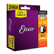 Elixir Strings 16538 Nanoweb 80/20 Acoustic Guitar Strings - .011-.052 Custom Light 3-pack