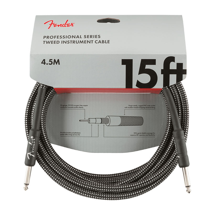 Fender 15 Feet Professional Series Tweed Instrument Cables 0990820065 - Gray Tweed