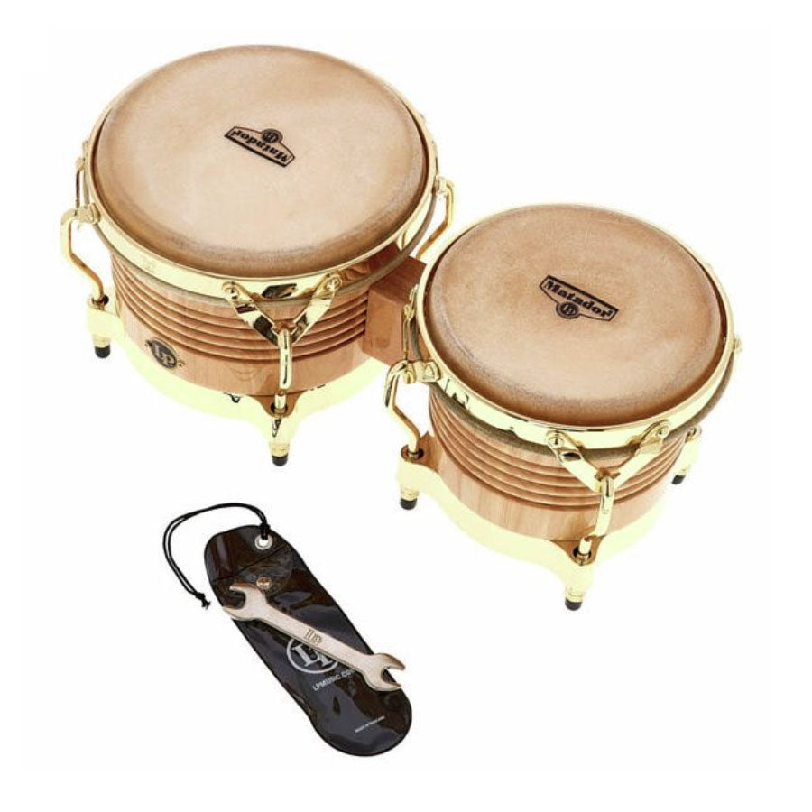 Latin Percussion M201-AW Matador Wood Bongo With Gold Hardware - Natural