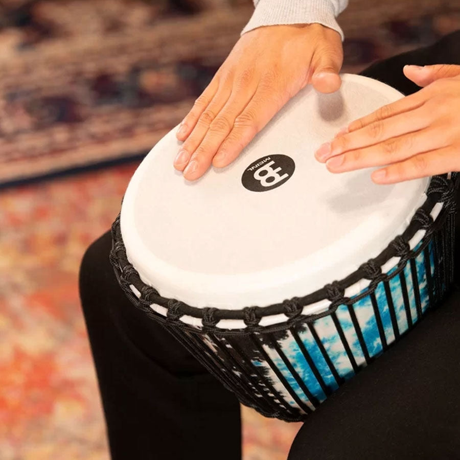 Meinl PADJ8-M-F 8" Travel Series Synthetic Head Rope Tuned Djembe - Galactic Blue Tie Dye