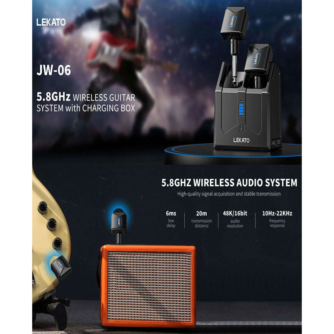 Lekato M03095 JW-06 5.8GHz Wireless Guitar System with Charging Box