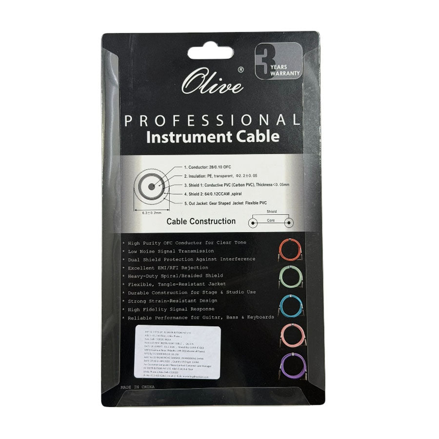 Olive OL-IC-G06 6-Meter Instrument Cable Right-Angled Jack - Green